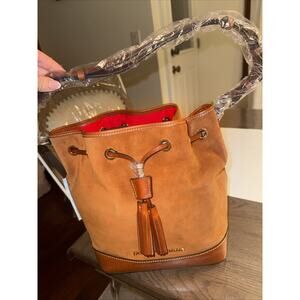 Dooney & Bourke Orange Suede Leather Trim Drawstring Shoulder Bag